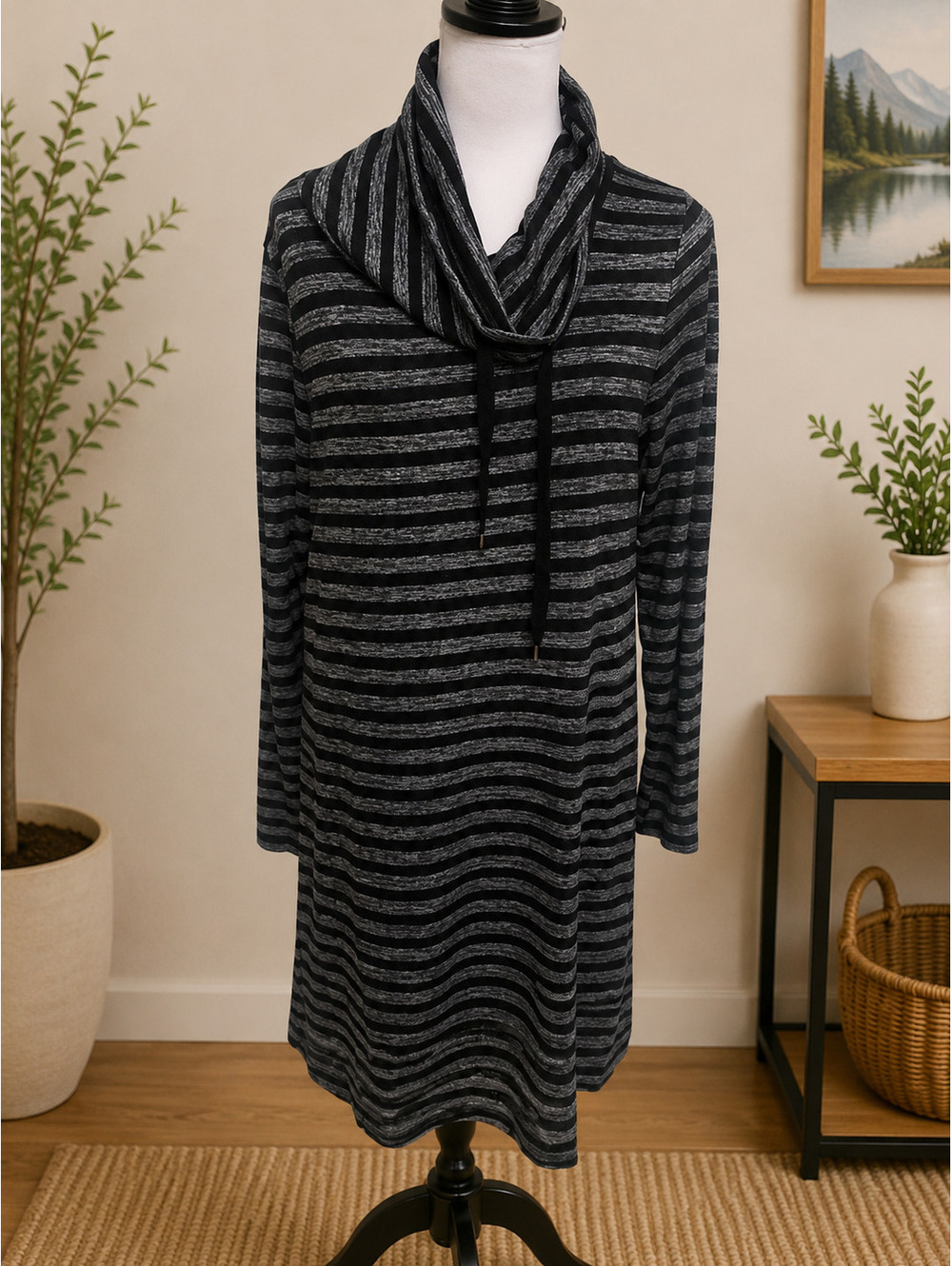 Size Large Market & Spruce Striped Cowl Neck Knit Dress